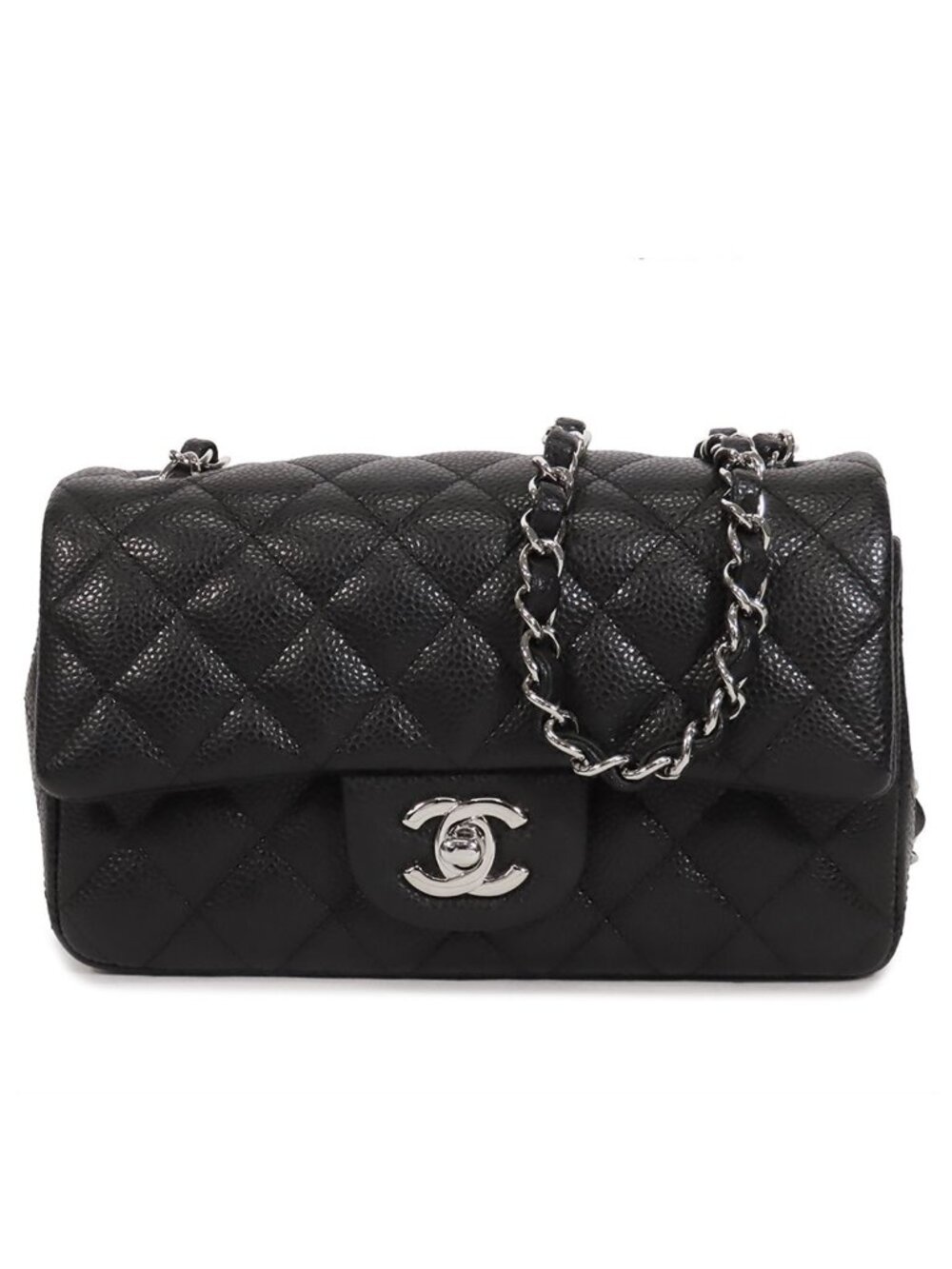 Chanel Chain Black Silver Caviar Leather Mini Quilted Single Flap Shoulder Bag